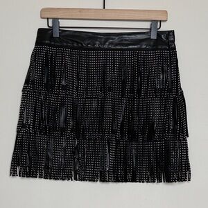 Blue B Black Fringe Studded Skirt Size Large New Without Tags